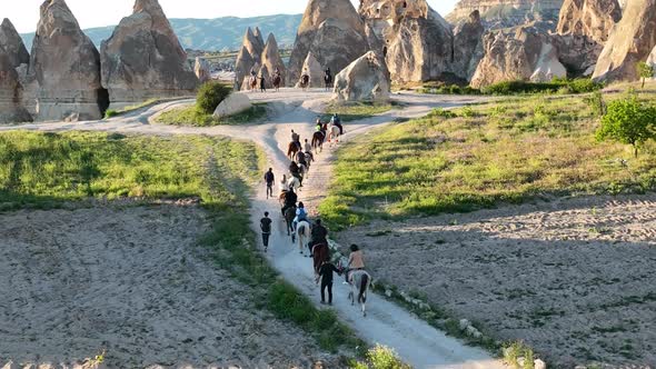 Horseback riding in Cappadocia aerial view 4 K