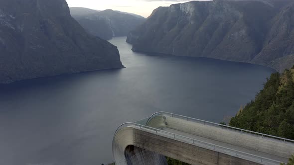 A Lookout Point Overlooking a Norwegian Fjord in the Fall