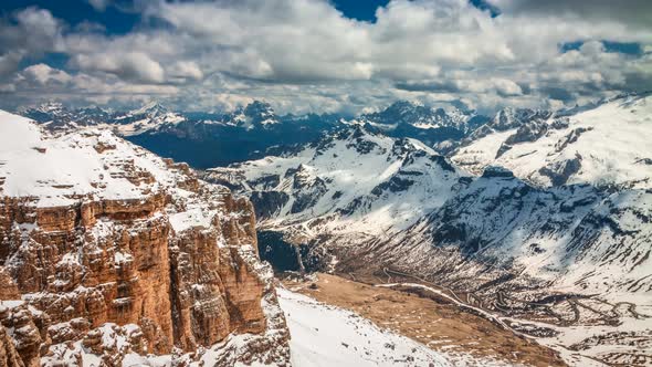 View of the valley from the summit of Sass Pordoi, Dolomites, 4k timelapse