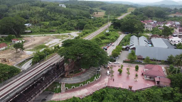 Aerial view entrance Victoria Bridge railway track