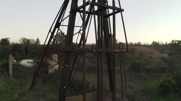 Aerial drone view of the abandoned mines of Mina de Sao Domingos, in Alentejo Portugal