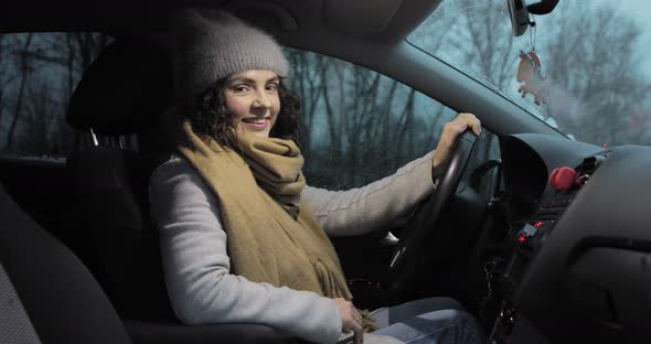 Portrait Of A Gorgeous Girl Driver. Winter mood