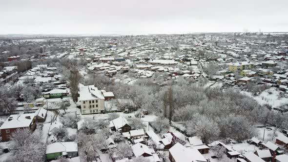 View of a Small Snowcovered Town From the Air