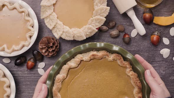 Step by step. Baking home made pumpkin pie for Thanksgiving dinner.