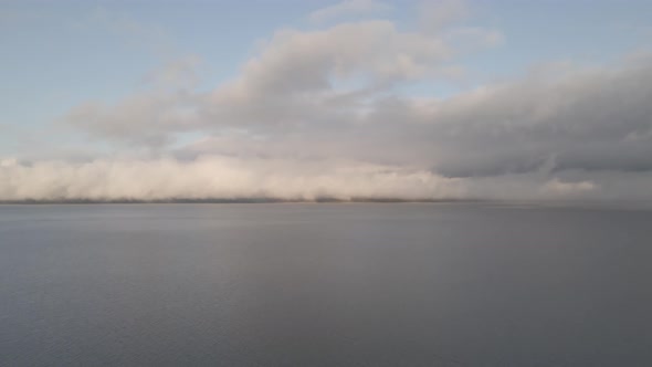 Aerial view of Lake Paravani and the village Poka. Georgia