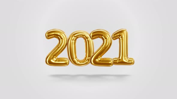 Inscription 2021 From Golden Balloons on a White Background