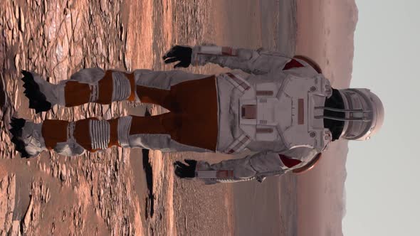 Astronaut Wearing Space Suit Walking On The Surface Of Mars