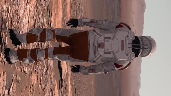 Astronaut Wearing Space Suit Walking On The Surface Of Mars alt