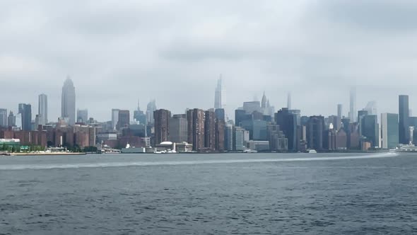 North Williamsburg New York City with view over the East River to Manhattan and the Empire State Bui