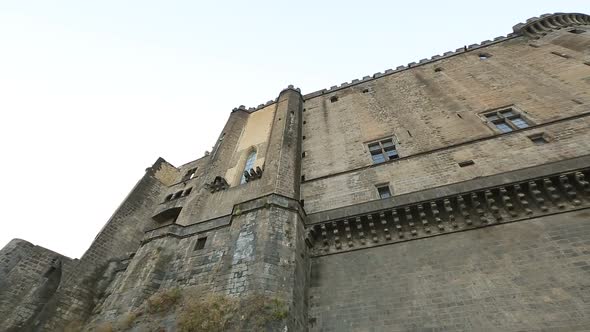 Panorama of medieval Maschio Angioino castle in Naples, antique architecture