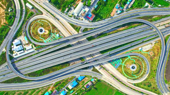 Stunning Aerial view drone shot above freeway traffic