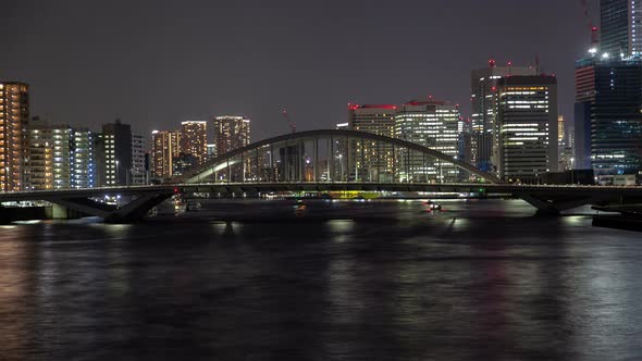 Night Cityscape With Bridge Water Transport Tokyo