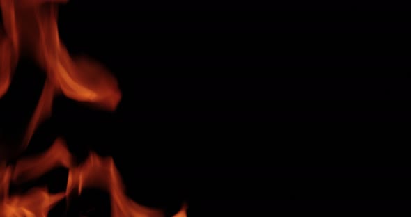 Flames of Fire on Black Background in Slow Motion