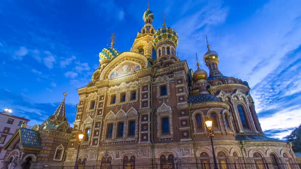 Church of the Savior on Spilled Blood Night To Day Timelapse Hyperlapse