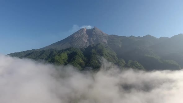 Aerial Drone Fog Volcano Mountain Merapi Morning Indonesia