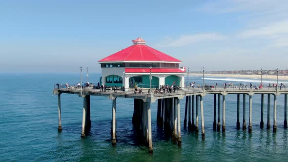 Aerial View of Huntington Pier, Beach and Coastline During Sunny Summer Day