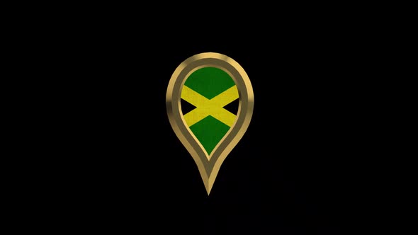 Jamaica Flag 3D Rotating Location Gold Pin Icon