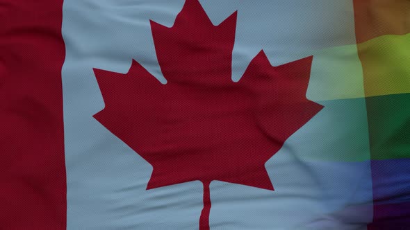 Waving National Flag of Canada and LGBT Rainbow Flag Background