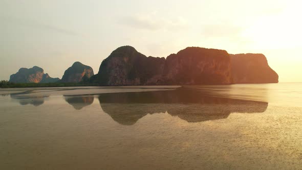 Aerial view over the bay, beautiful limestone mountains on the beach