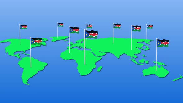 Flag Of South Sudan Wavy Animated On Earth Map