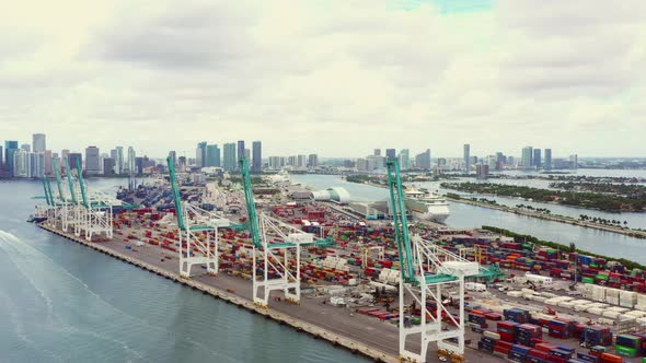 Aerial Video Port Miami Fl Usa Industrial Container Stacks