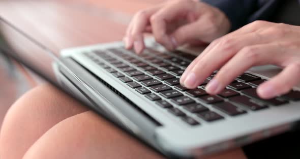 Business woman work on laptop computer at outdoor