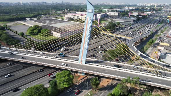 Downtown Guarulhos Brazil. Cable bridge aerial view.