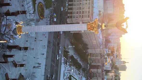 Vertical Video  Monument in the Center of Kyiv Ukraine