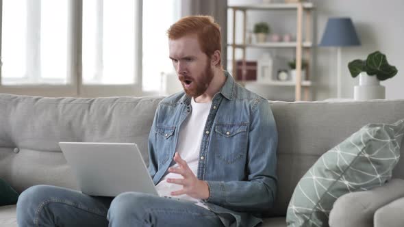 Shocked Creative Beard Man Working on Laptop, Astonished