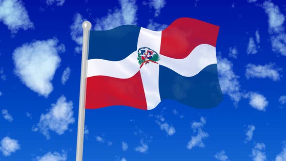 Dominican Republic Flaying National Flag In The Sky