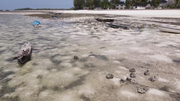 Aerial View of Low Tide in the Ocean Near the Coast of Zanzibar Tanzania