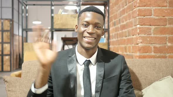 Black Businessman Waving Hand, Hi, Hello, Portrait