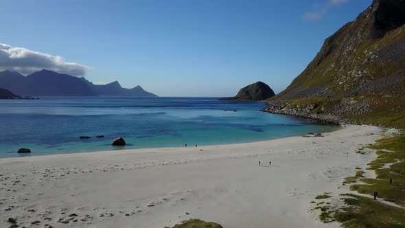 Lofoten Islands and Beach Aerial View in Norway