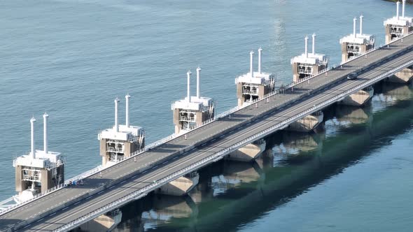 The Oosterscheldekering is a Flood Defense System in the Netherlands Part of the Delta Works in the