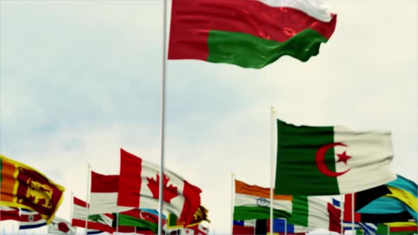 Oman Flag With World Globe Flags Morning Shot