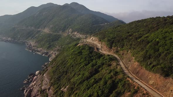 Aerial Scenic View of Amazing Coastal Cliffside Road, Mountain Landscape