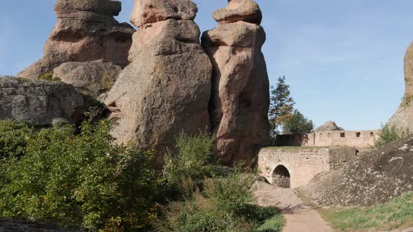 Town of Belogradchik group of rocks 4K 2160p 30fps UltraHD footage - Canyon with strange  formations