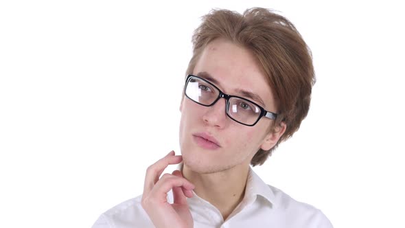 Handsome Thinking Man in Glasses Gesturing Brainstorming