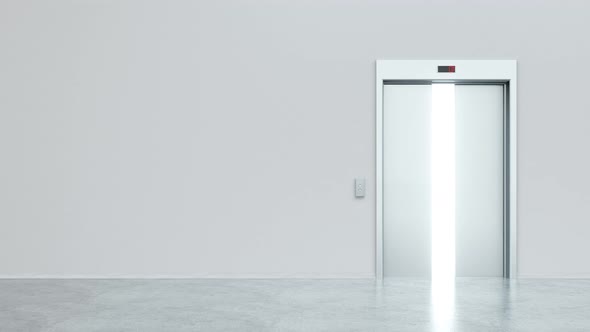 Door in a bright white room opens and fills the space with bright white