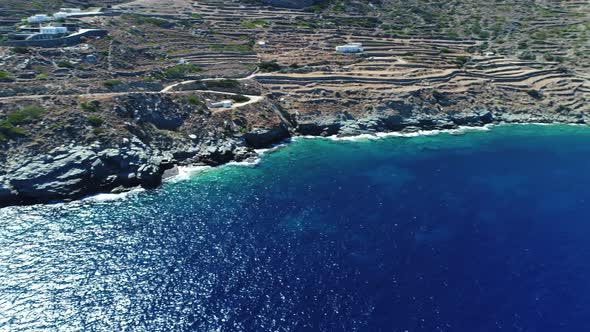 Kastro Sifnou beach on Sifnos island in cyclades in Greece from the sky