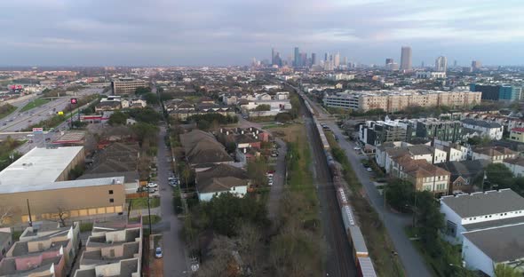 Aerial of city of Houston landscape with downtown Houston in background