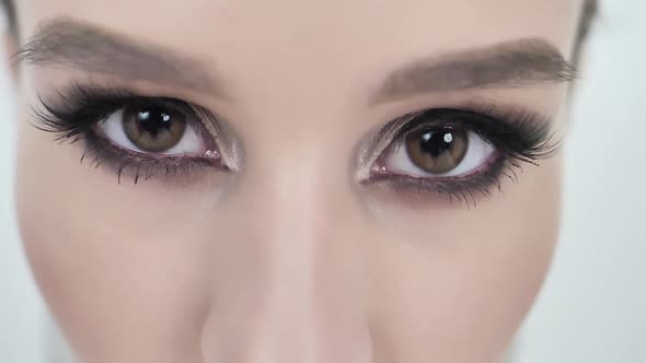 Gorgeous Woman’s Eyes with Long Eyelashes Glamorous Makeup 