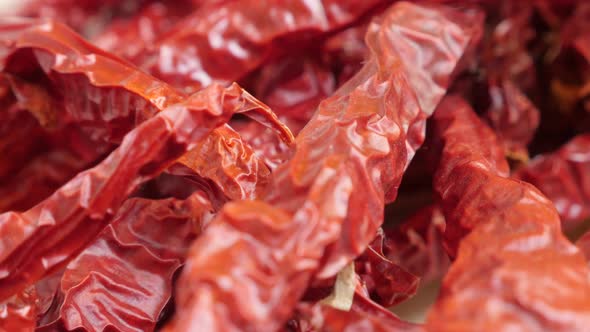 Red air-dried chilli peppers  close-up 4K video