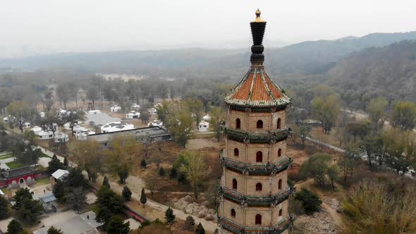 Aerial View of Tower Pavilion Inside the Imperial Summer Palace of The Mountain Resort in Chengde