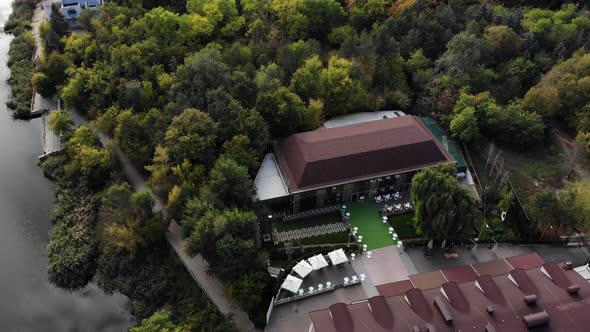 Aerial View Drone Over City House Located Middle Park