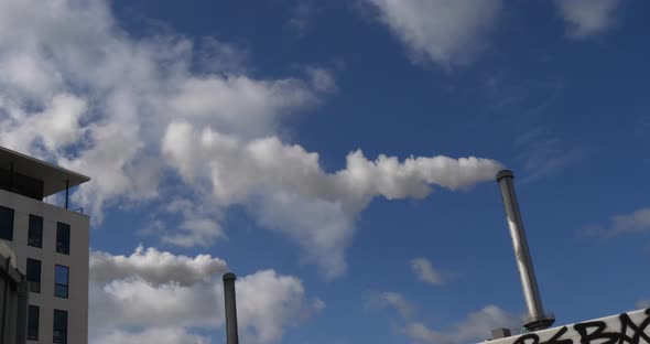 Steam of Water coming out of the Chimney of an Incinerator, Near Paris, Slow motion 4K
