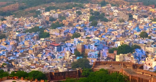 Houses and Roofs of Famous Jodhpur the Blue City, Aerial View From Mehrangarh Fort, Rajasthan, India