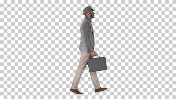 Man in Casual Walking with Briefcase, Alpha Channel