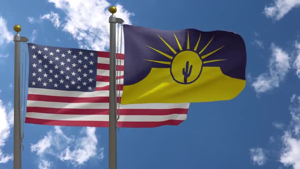 Usa Flag Vs Mesa City Flag Arizona  On Flagpole