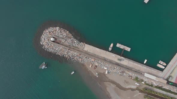 Top view of lighthouse in bay